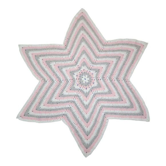 Star Shaped Crocheted Throw Blanket Soft Fluffy Hand Made Crochet Pink Gray - Picture 3 of 16